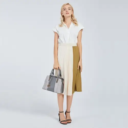 LG2001 - Miss Lulu Gingham Plaid Panel Shoulder Bag - Grey by All Mart Bristol Ltd