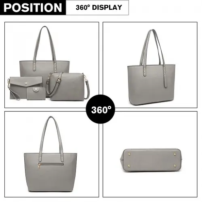 LG6931 - Miss Lulu 4 Piece Handbag Set - Grey by All Mart Bristol Ltd