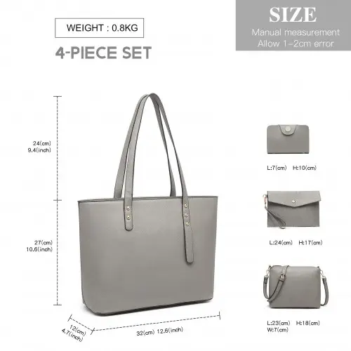 LG6931 - Miss Lulu 4 Piece Handbag Set - Grey by All Mart Bristol Ltd