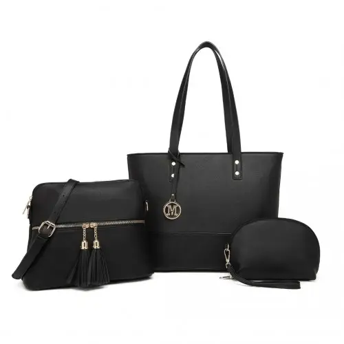 LG2023 - Miss Lulu Elegant 3-Piece Leather Look Tote Bag Set - Versatile & Chic for Every Occasion - Black by All Mart Bristol Ltd