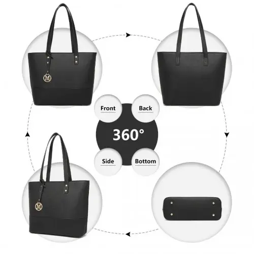 LG2023 - Miss Lulu Elegant 3-Piece Leather Look Tote Bag Set - Versatile & Chic for Every Occasion - Black by All Mart Bristol Ltd