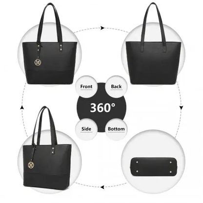 LG2023 - Miss Lulu Elegant 3-Piece Leather Look Tote Bag Set - Versatile & Chic for Every Occasion - Black by All Mart Bristol Ltd