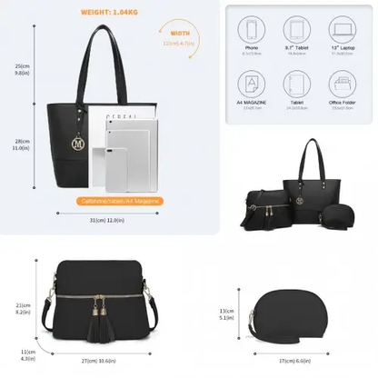 LG2023 - Miss Lulu Elegant 3-Piece Leather Look Tote Bag Set - Versatile & Chic for Every Occasion - Black by All Mart Bristol Ltd