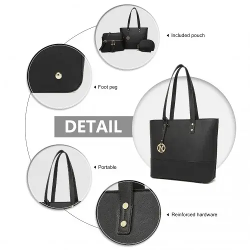 LG2023 - Miss Lulu Elegant 3-Piece Leather Look Tote Bag Set - Versatile & Chic for Every Occasion - Black by All Mart Bristol Ltd