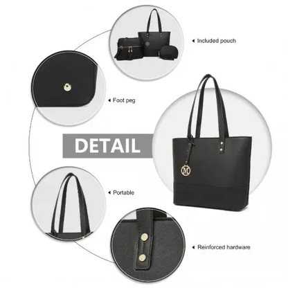 LG2023 - Miss Lulu Elegant 3-Piece Leather Look Tote Bag Set - Versatile & Chic for Every Occasion - Black by All Mart Bristol Ltd