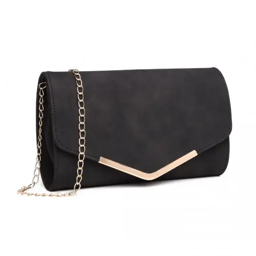 LH1756 - Miss Lulu Leather Look Envelope Clutch Bag - Black by All Mart Bristol Ltd