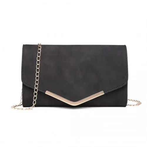 LH1756 - Miss Lulu Leather Look Envelope Clutch Bag - Black by All Mart Bristol Ltd