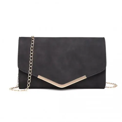 LH1756 - Miss Lulu Leather Look Envelope Clutch Bag - Black by All Mart Bristol Ltd