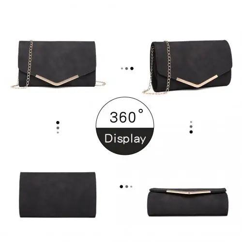 LH1756 - Miss Lulu Leather Look Envelope Clutch Bag - Black by All Mart Bristol Ltd