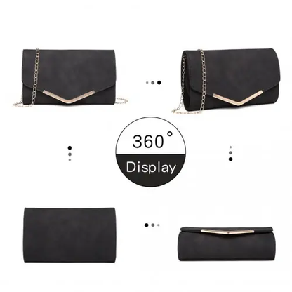 LH1756 - Miss Lulu Leather Look Envelope Clutch Bag - Black by All Mart Bristol Ltd