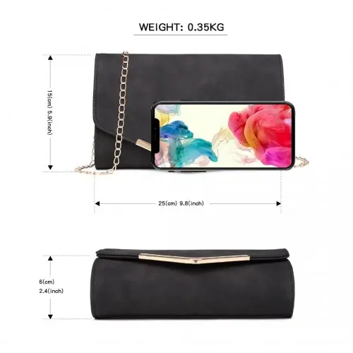 LH1756 - Miss Lulu Leather Look Envelope Clutch Bag - Black by All Mart Bristol Ltd