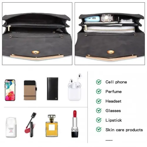 LH1756 - Miss Lulu Leather Look Envelope Clutch Bag - Black by All Mart Bristol Ltd