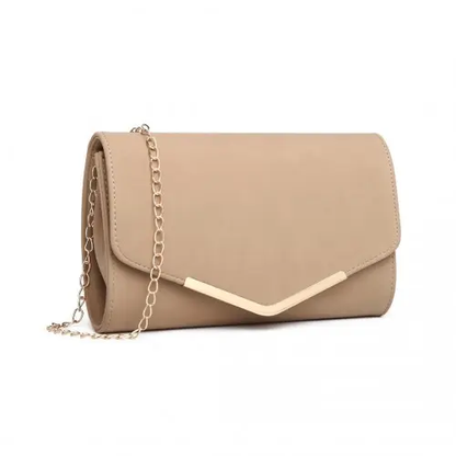 LH1756 - Miss Lulu Leather Look Envelope Clutch Bag - Beige by All Mart Bristol Ltd