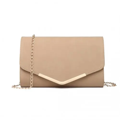 LH1756 - Miss Lulu Leather Look Envelope Clutch Bag - Beige by All Mart Bristol Ltd