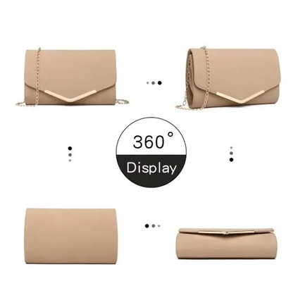 LH1756 - Miss Lulu Leather Look Envelope Clutch Bag - Beige by All Mart Bristol Ltd