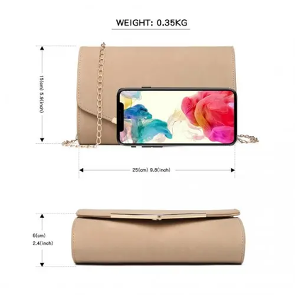 LH1756 - Miss Lulu Leather Look Envelope Clutch Bag - Beige by All Mart Bristol Ltd