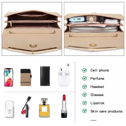 LH1756 - Miss Lulu Leather Look Envelope Clutch Bag - Beige by All Mart Bristol Ltd