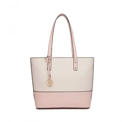 LG2023 - Miss Lulu Elegant 3-Piece Leather Look Tote Bag Set - Versatile & Chic for Every Occasion - Pink And Beige by All Mart Bristol Ltd