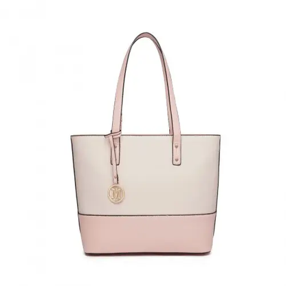 LG2023 - Miss Lulu Elegant 3-Piece Leather Look Tote Bag Set - Versatile & Chic for Every Occasion - Pink And Beige by All Mart Bristol Ltd