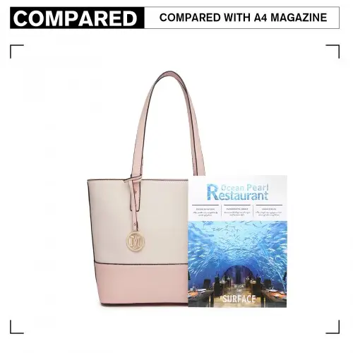 LG2023 - Miss Lulu Elegant 3-Piece Leather Look Tote Bag Set - Versatile & Chic for Every Occasion - Pink And Beige by All Mart Bristol Ltd