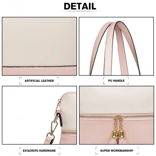 LG2023 - Miss Lulu Elegant 3-Piece Leather Look Tote Bag Set - Versatile & Chic for Every Occasion - Pink And Beige by All Mart Bristol Ltd