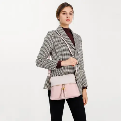 LG2023 - Miss Lulu Elegant 3-Piece Leather Look Tote Bag Set - Versatile & Chic for Every Occasion - Pink And Beige by All Mart Bristol Ltd