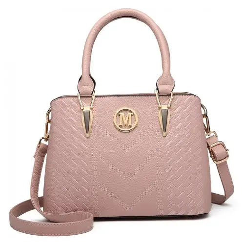LG6865 - Miss Lulu Leather Look Weave Effect Shoulder Bag - Pink by All Mart Bristol Ltd