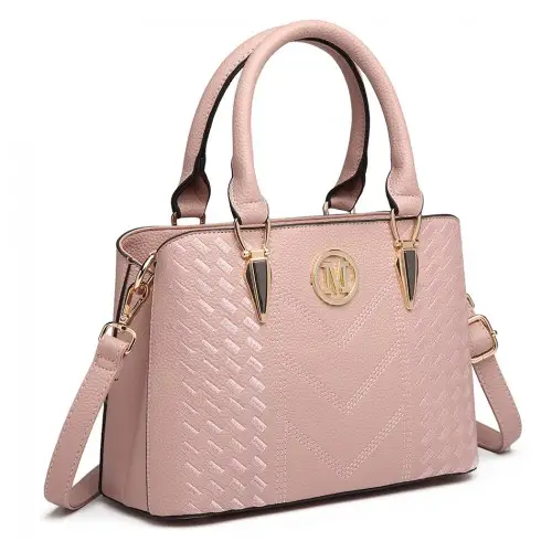 LG6865 - Miss Lulu Leather Look Weave Effect Shoulder Bag - Pink by All Mart Bristol Ltd