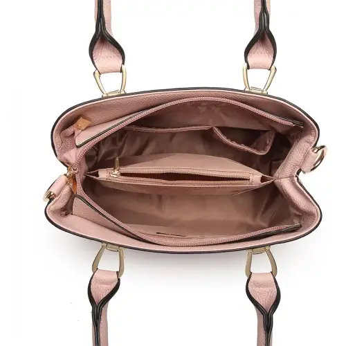 LG6865 - Miss Lulu Leather Look Weave Effect Shoulder Bag - Pink by All Mart Bristol Ltd