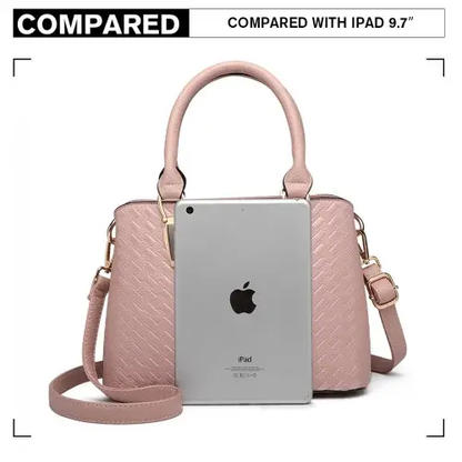 LG6865 - Miss Lulu Leather Look Weave Effect Shoulder Bag - Pink by All Mart Bristol Ltd