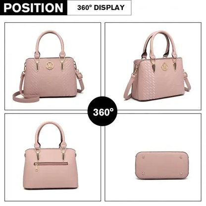 LG6865 - Miss Lulu Leather Look Weave Effect Shoulder Bag - Pink by All Mart Bristol Ltd