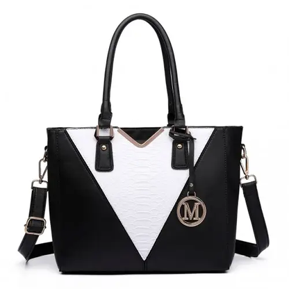 LG6632 - Miss Lulu Leather Look V-Shape Multicolour Tote Bag - Black by All Mart Bristol Ltd