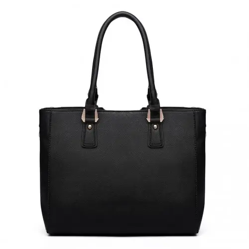 LG6632 - Miss Lulu Leather Look V-Shape Multicolour Tote Bag - Black by All Mart Bristol Ltd