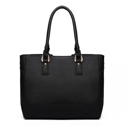 LG6632 - Miss Lulu Leather Look V-Shape Multicolour Tote Bag - Black by All Mart Bristol Ltd