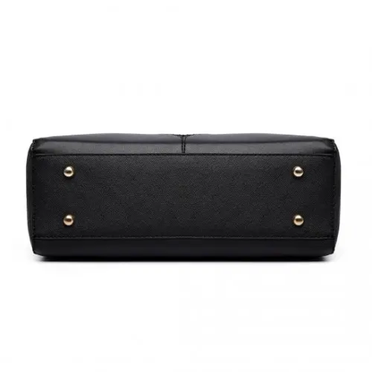 LG6632 - Miss Lulu Leather Look V-Shape Multicolour Tote Bag - Black by All Mart Bristol Ltd