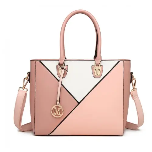 LG2013 - Miss Lulu Leather Look Geometric Ombre Handbag - Nude by All Mart Bristol Ltd