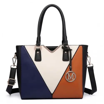 LG6632 - Miss Lulu Leather Look V-Shape Multicolour Tote Bag - Brown by All Mart Bristol Ltd