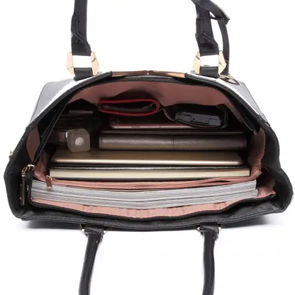 LG6632 - Miss Lulu Leather Look V-Shape Multicolour Tote Bag - Brown by All Mart Bristol Ltd
