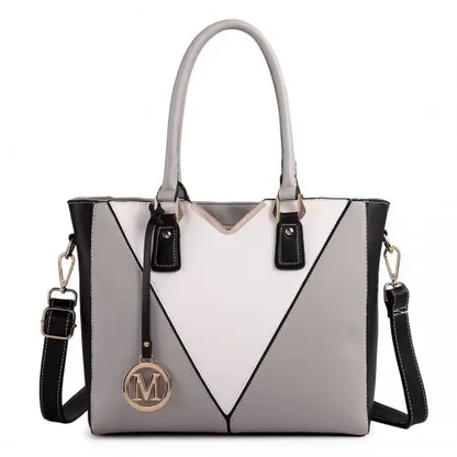 LG1641 - Miss Lulu Leather Look V-Shape Shoulder Handbag - Grey by All Mart Bristol Ltd