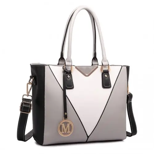 LG1641 - Miss Lulu Leather Look V-Shape Shoulder Handbag - Grey by All Mart Bristol Ltd