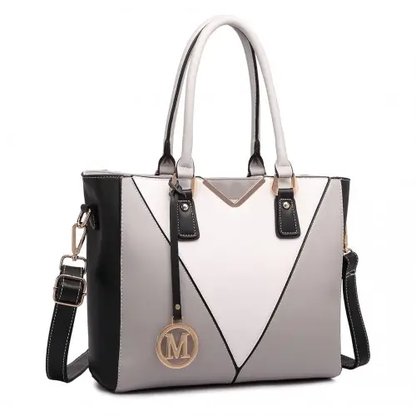 LG1641 - Miss Lulu Leather Look V-Shape Shoulder Handbag - Grey by All Mart Bristol Ltd