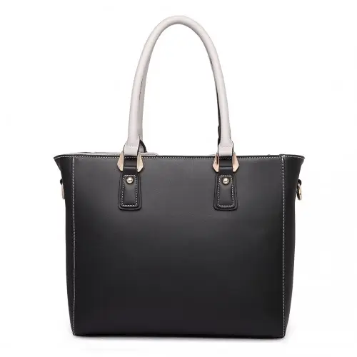 LG1641 - Miss Lulu Leather Look V-Shape Shoulder Handbag - Grey by All Mart Bristol Ltd