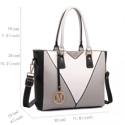 LG1641 - Miss Lulu Leather Look V-Shape Shoulder Handbag - Grey by All Mart Bristol Ltd