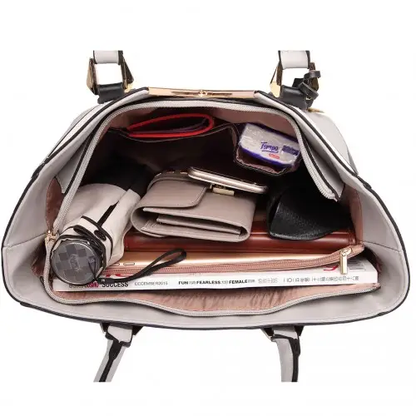 LG1641 - Miss Lulu Leather Look V-Shape Shoulder Handbag - Grey by All Mart Bristol Ltd