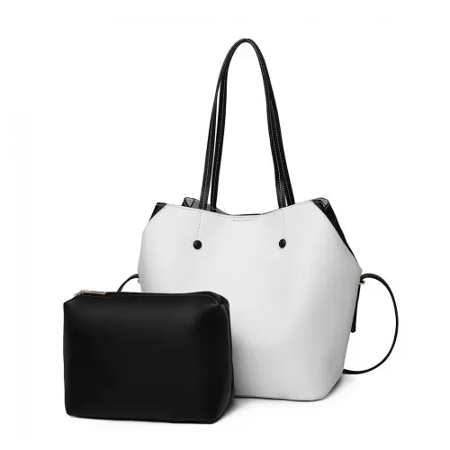 LH1908 - MISS LULU 2 PIECE MULTI-WAY SHOULDER TOTE BAG - WHITE by All Mart Bristol Ltd