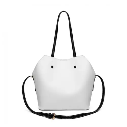 LH1908 - MISS LULU 2 PIECE MULTI-WAY SHOULDER TOTE BAG - WHITE by All Mart Bristol Ltd