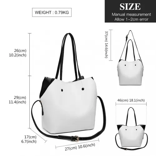 LH1908 - MISS LULU 2 PIECE MULTI-WAY SHOULDER TOTE BAG - WHITE by All Mart Bristol Ltd