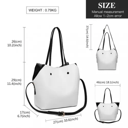 LH1908 - MISS LULU 2 PIECE MULTI-WAY SHOULDER TOTE BAG - WHITE by All Mart Bristol Ltd