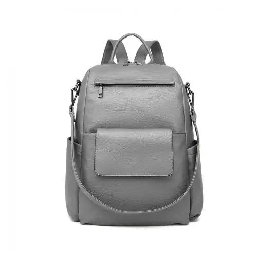 LH2012 - Miss Lulu Large Leather Look Backpack - Grey by All Mart Bristol Ltd