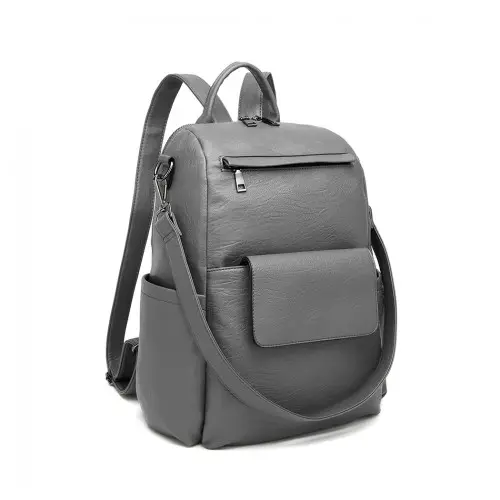 LH2012 - Miss Lulu Large Leather Look Backpack - Grey by All Mart Bristol Ltd